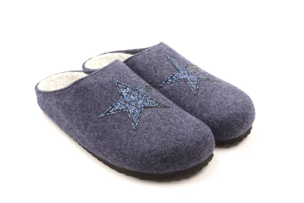 Blue Slippers Star White Background — Stock Photo, Image