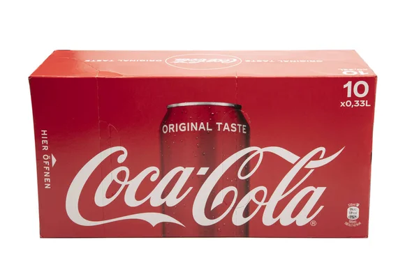 Huettenberg Germany February 2020 Box Coca Cola Cans Isolated White — Stok fotoğraf