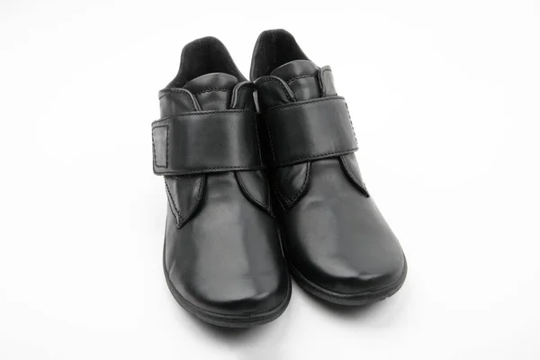 Chaussures Modernes Cuir Noir Isolé Sur Fond Blanc — Photo