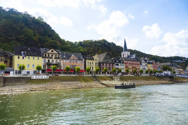 Vista Largo Del Hermoso Rin Alemania Con Pueblo Sankt Goar — Foto de Stock