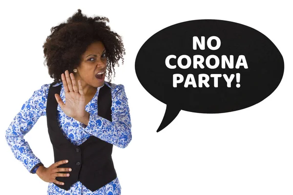 Έννοια Γυναίκα Αφρο Αμερικανός Οχι Corona Κόμμα — Φωτογραφία Αρχείου