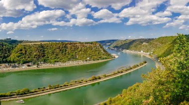 Panorama view to the river rhine from famous lorely in germany clipart