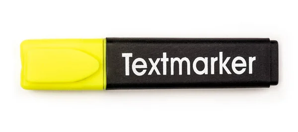 Amarelo Textmarker Fundo Branco Panorâmico — Fotografia de Stock