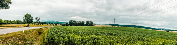 Kuzey Hesse Yaz Mevsiminde Mısır Tarlaları Olan Panorama Alman Doğa — Stok fotoğraf