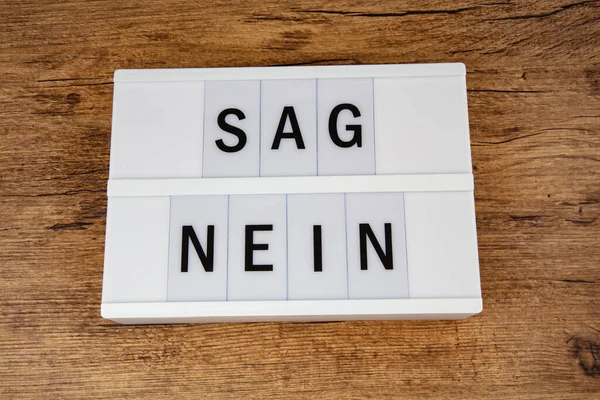 Concept Sag Nein Німецькою Мовою Означає Say Letters Lightbox Wood — стокове фото