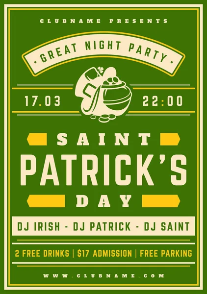 Saint Patricks Day Retro typograficzne Party plakat tło — Wektor stockowy