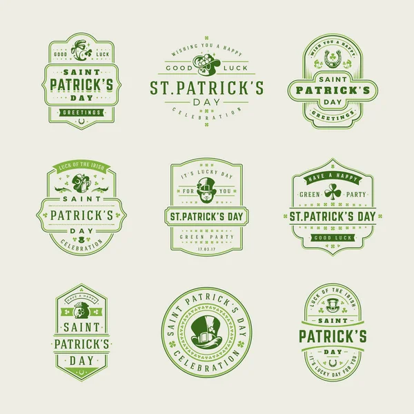 Felice giorno di San Patrizio retrò tipografico Badge Set — Vettoriale Stock