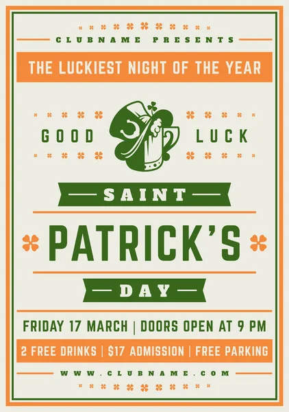 Saint Patricks Day Retro typografiska Party affisch bakgrund — Stock vektor