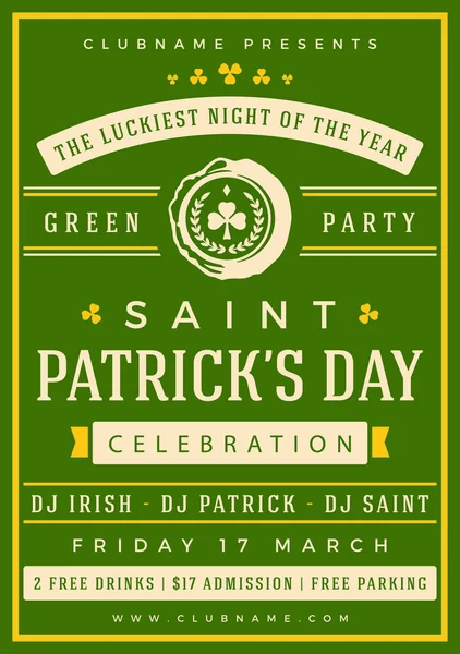 Saint Patricks Day Retro typografiska Party affisch bakgrund — Stock vektor