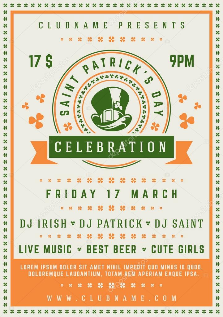 Saint Patricks Day Retro Typographic Party Poster Background