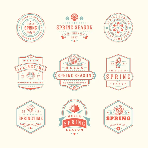 Frühling typografische Abzeichen Design-Set — Stockvektor