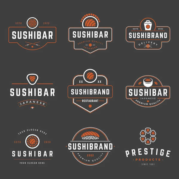 Sushi Shop Logos Templates Set. Vector objects and Icons — Stock Vector