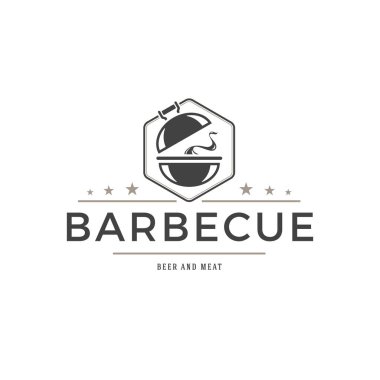 Barbekü logo şablonu vektör nesnesi için logo veya rozet tasarım.