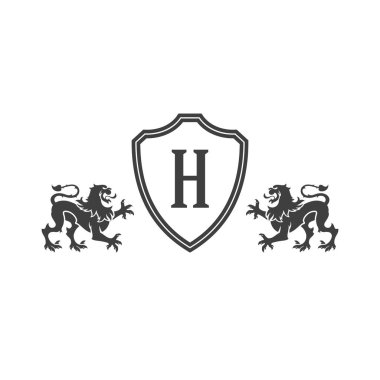 Hanedan Aslanlar ve monogram kalkan Isolated beyaz arka plan üzerinde