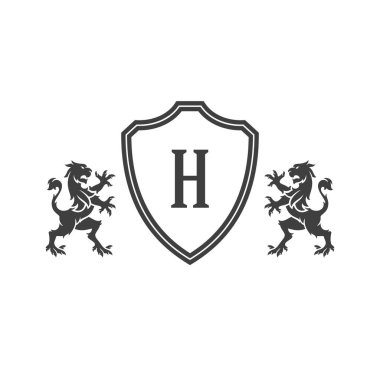 Hanedan Aslanlar ve monogram kalkan Isolated beyaz arka plan üzerinde