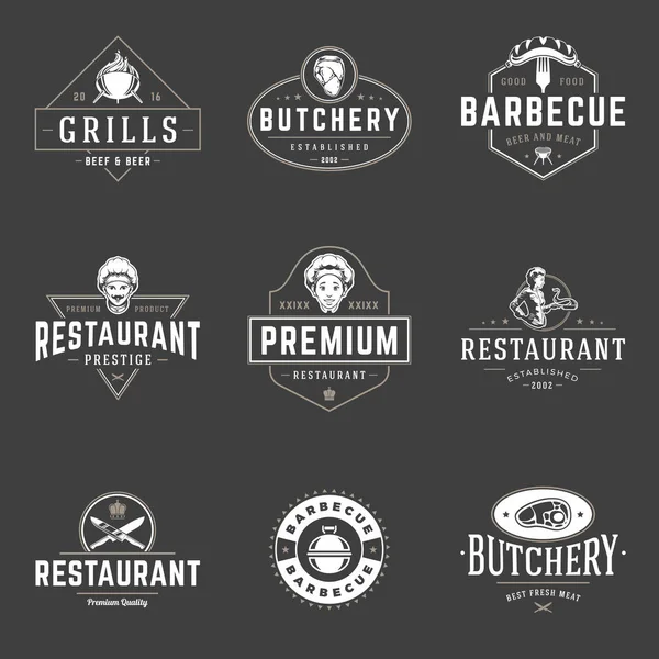 Restaurante logotipos modelos conjunto de objetos vetoriais . — Vetor de Stock