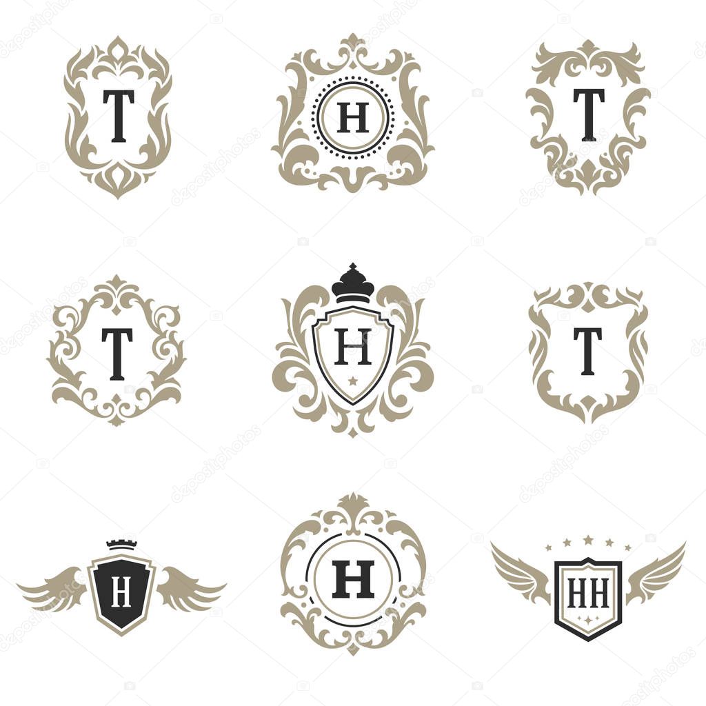 Luxury monogram logos templates vector objects set
