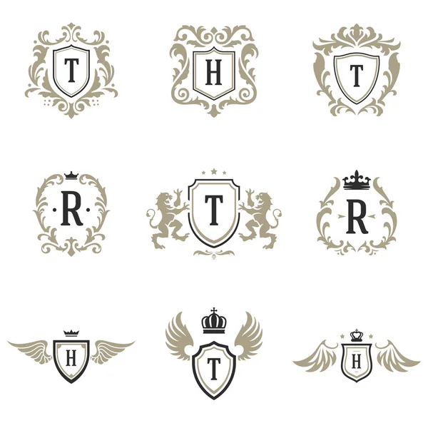 Luxury monogram logos templates vector objects set for logotype or badge Design. — Stock Vector