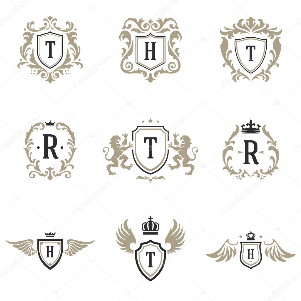 Luxury monogram logos templates vector objects set for logotype or badge Design.