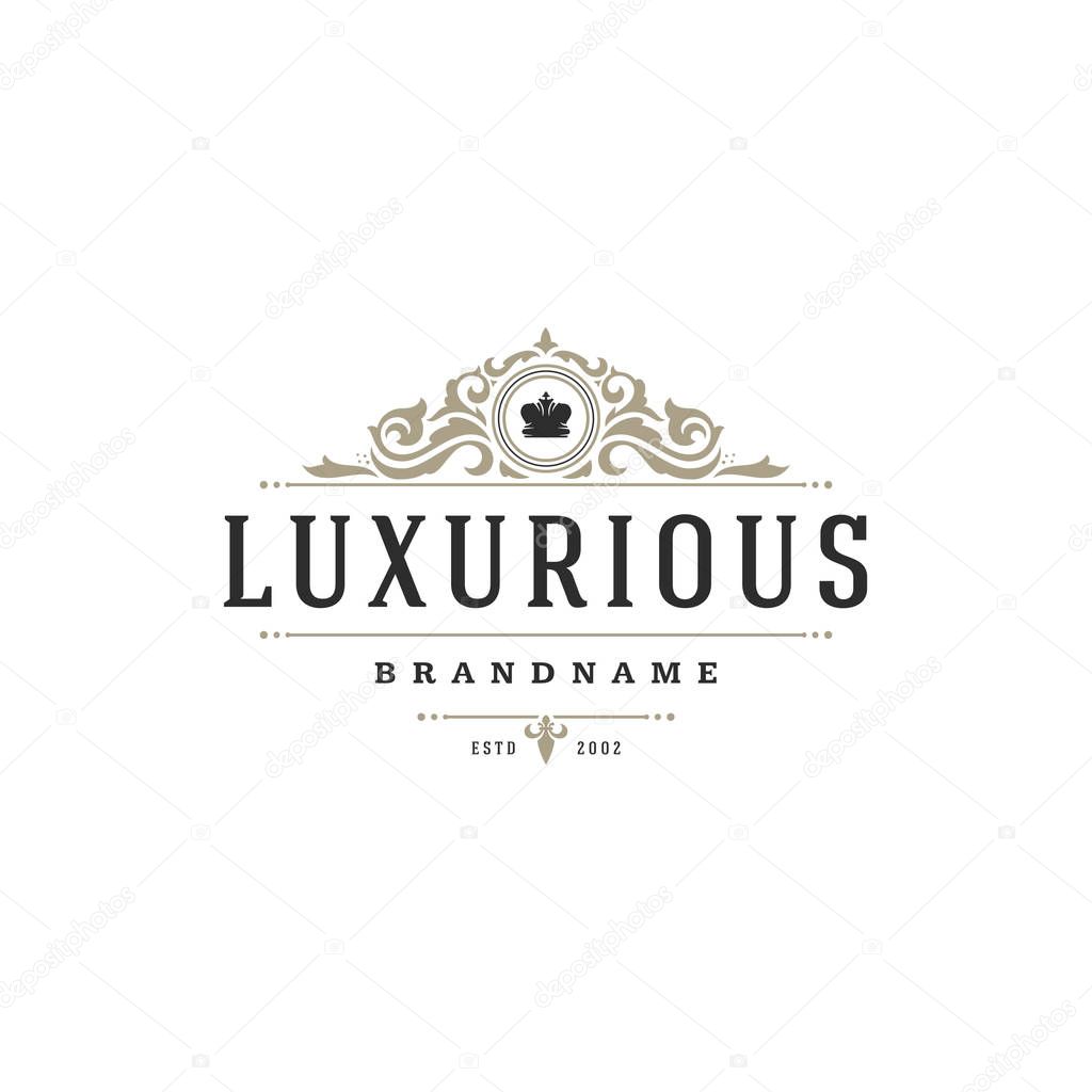 Luxury logo template vector object for logotype or badge Design. Trendy vintage royal style illustration, good for fashion boutique, alcohol or hotel brand.