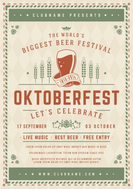 Oktoberfest bira Festivali kutlama poster veya el ilanı şablonu retro tipografi.