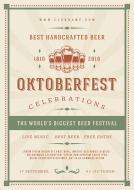 Oktoberfest bira Festivali kutlama poster veya el ilanı şablonu retro tipografi.