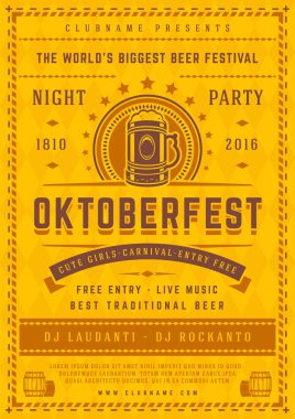 Oktoberfest bira Festivali kutlama poster veya el ilanı şablonu retro tipografi.