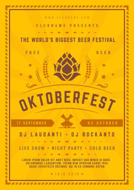 Oktoberfest bira Festivali kutlama poster veya el ilanı şablonu retro tipografi.