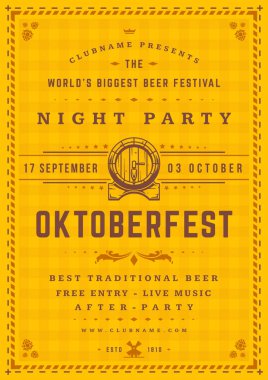 Oktoberfest bira Festivali kutlama poster veya el ilanı şablonu retro tipografi.