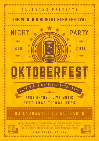 Oktoberfest bira Festivali kutlama poster veya el ilanı şablonu retro tipografi.