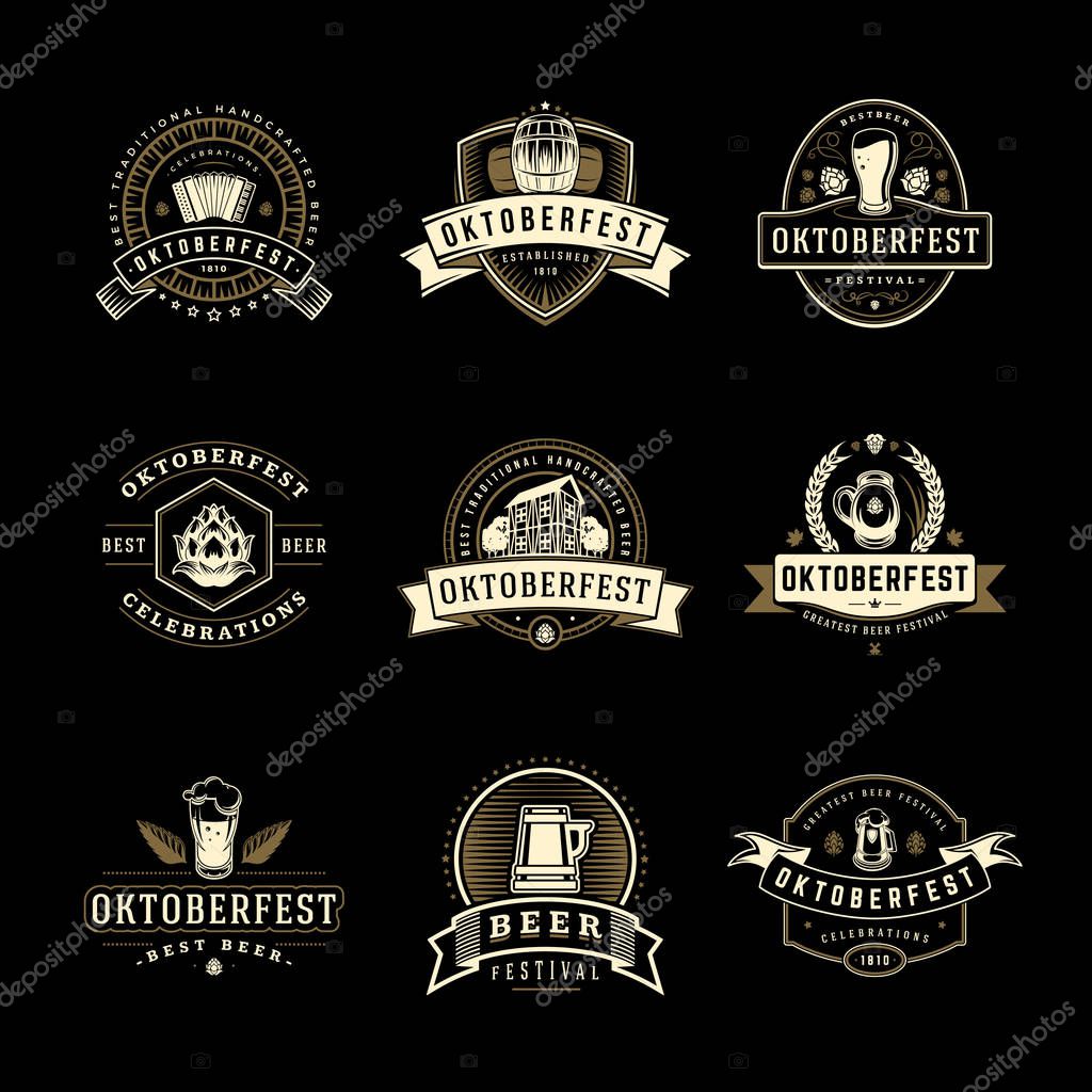 Oktoberfest labels, badges and logos set Beer festival elebrations text. Vector illustration. Good for Posters,Greeting Cards.