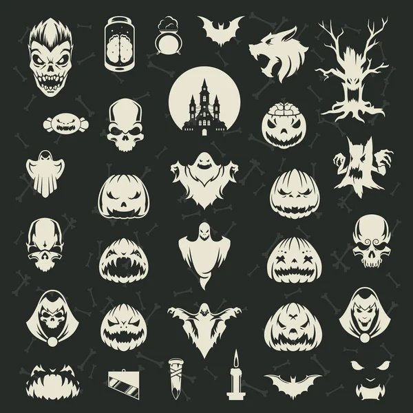 Halloween silueta objetos decoración colección vector ilustración — Archivo Imágenes Vectoriales