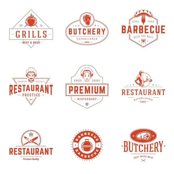 Restoran logolar şablonları vektör nesneleri kümesi. Logotype veya rozetleri tasarım.