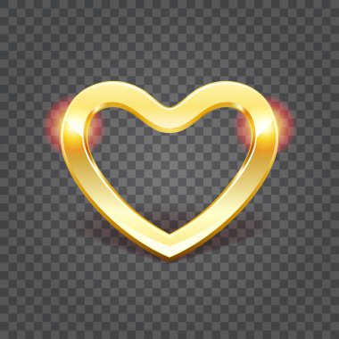 Altın renkli kalp şekli şeffaflık arkaplan vektörü çiziminde izole edildi