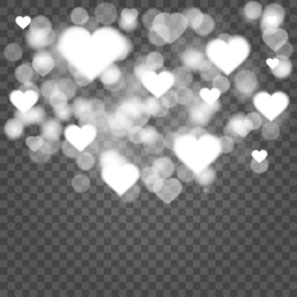 Corazones confetti bokeh luces aisladas en transparente — Vector de stock