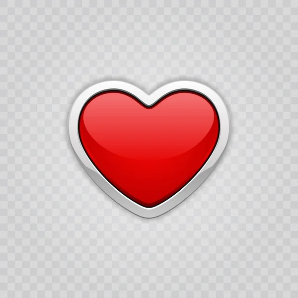 Červený lesklý tvar srdce izolované na pozadí vektoru ilustrace — Stockový vektor