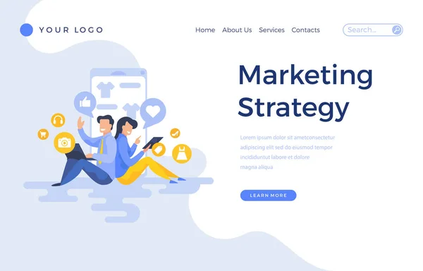 Landing Page Template Marketingstrategie Konzept mit Menschen Charakteren. — Stockvektor