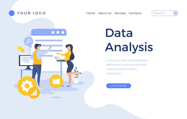 Landing Page Template Datenanalyse-Konzept mit Office People Charakteren. — Stockvektor