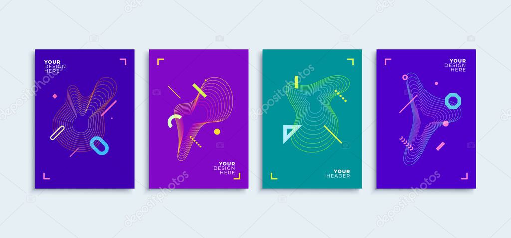 Modern abstract backgrounds vector posters or banners set flat geometric lines colorful shapes
