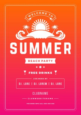Yaz tatili plaj partisi broşürü tipografi gece kulübü etkinlik etiketi tasarımı.