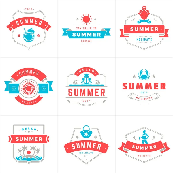 Etiquetas de férias de verão e emblemas tipografia design vetorial — Vetor de Stock