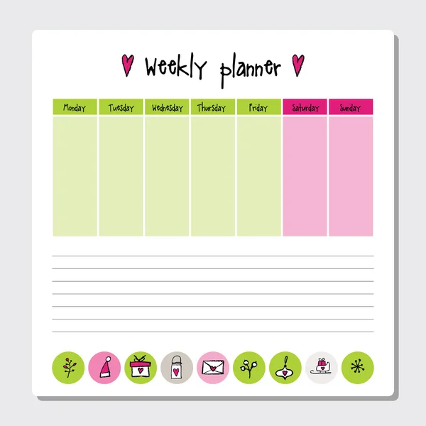 Weekly planner. Note paper, Notes, to do list. Organizer planner — Stock Vector