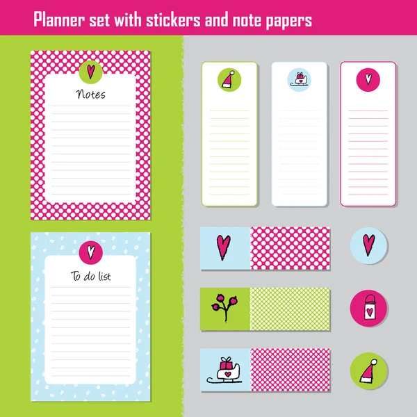Planner set. Note paper, Notes, to do list. Organizer planner. — Stock Vector