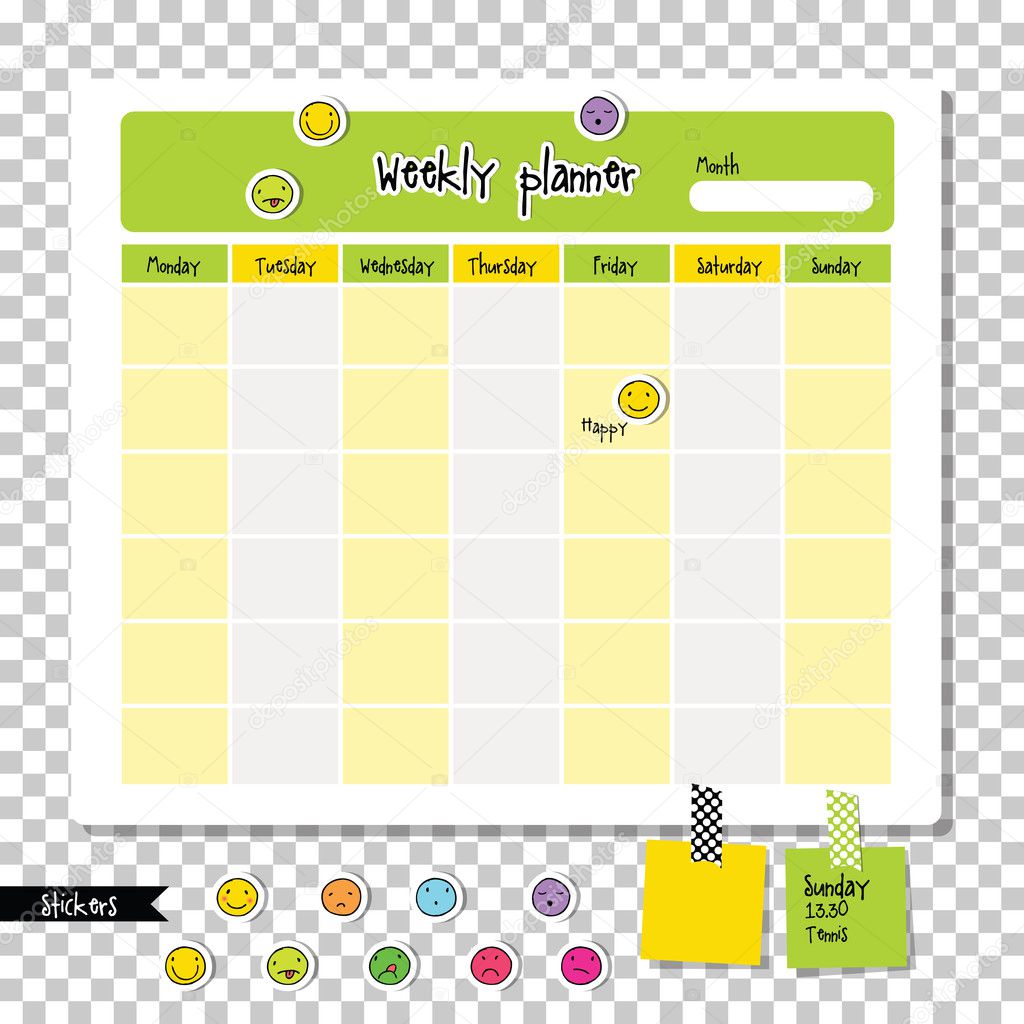 Weekly planner. Note paper, Notes, to do list. Organizer planner