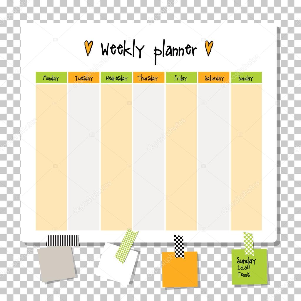 Weekly planner. Note paper, Notes, to do list. Organizer planner.
