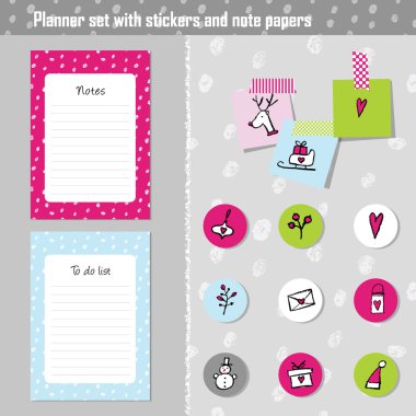 Planlayıcısı küme. Kağıt, yapılacaklar listesi için notlar, dikkat edin. Organizatör şablonu.