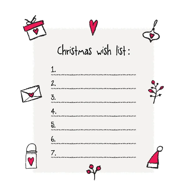 Christmas wish list template. Hand drawn elements. — Stock Vector