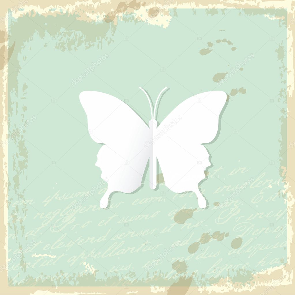 White paper butterfly on historical background. 