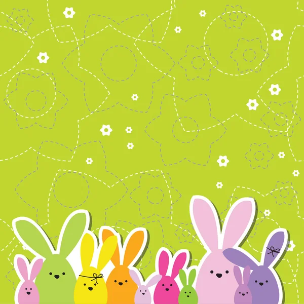 Carte de Pâques avec espace de copie. Fond floral. Famille Bunny . — Image vectorielle