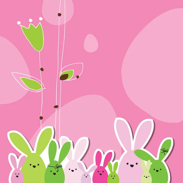 Tarjeta de Pascua con espacio para copias. Fondo floral. Familia del conejo . — Vector de stock